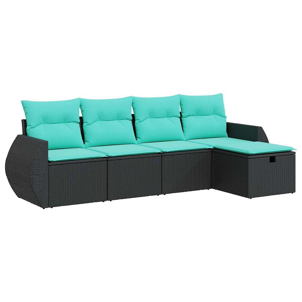 vidaXL 5 Piece Garden Sofa Set with Cushions Black Poly Rattan