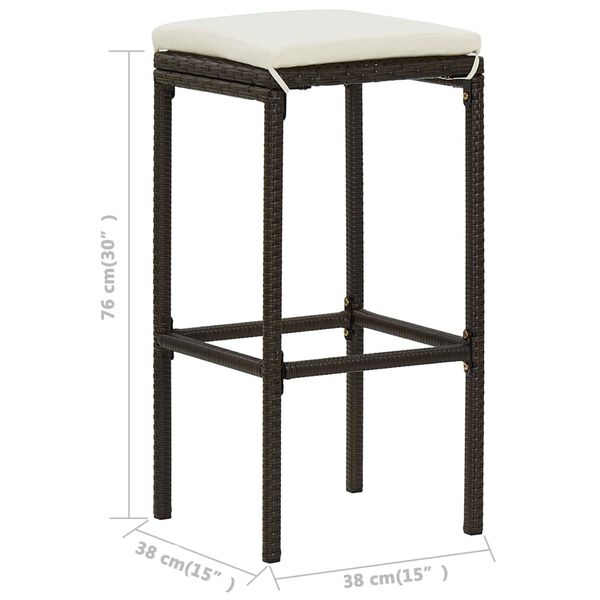 vidaXL 3 Piece Garden Bar Set with Cushions Poly Rattan Brown