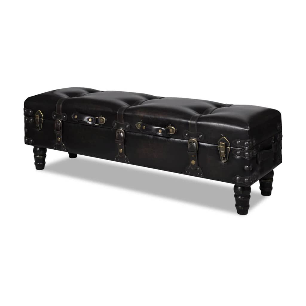vidaXL Storage Bench 111 cm Dark Brown Solid Wood Pine&Faux Leather
