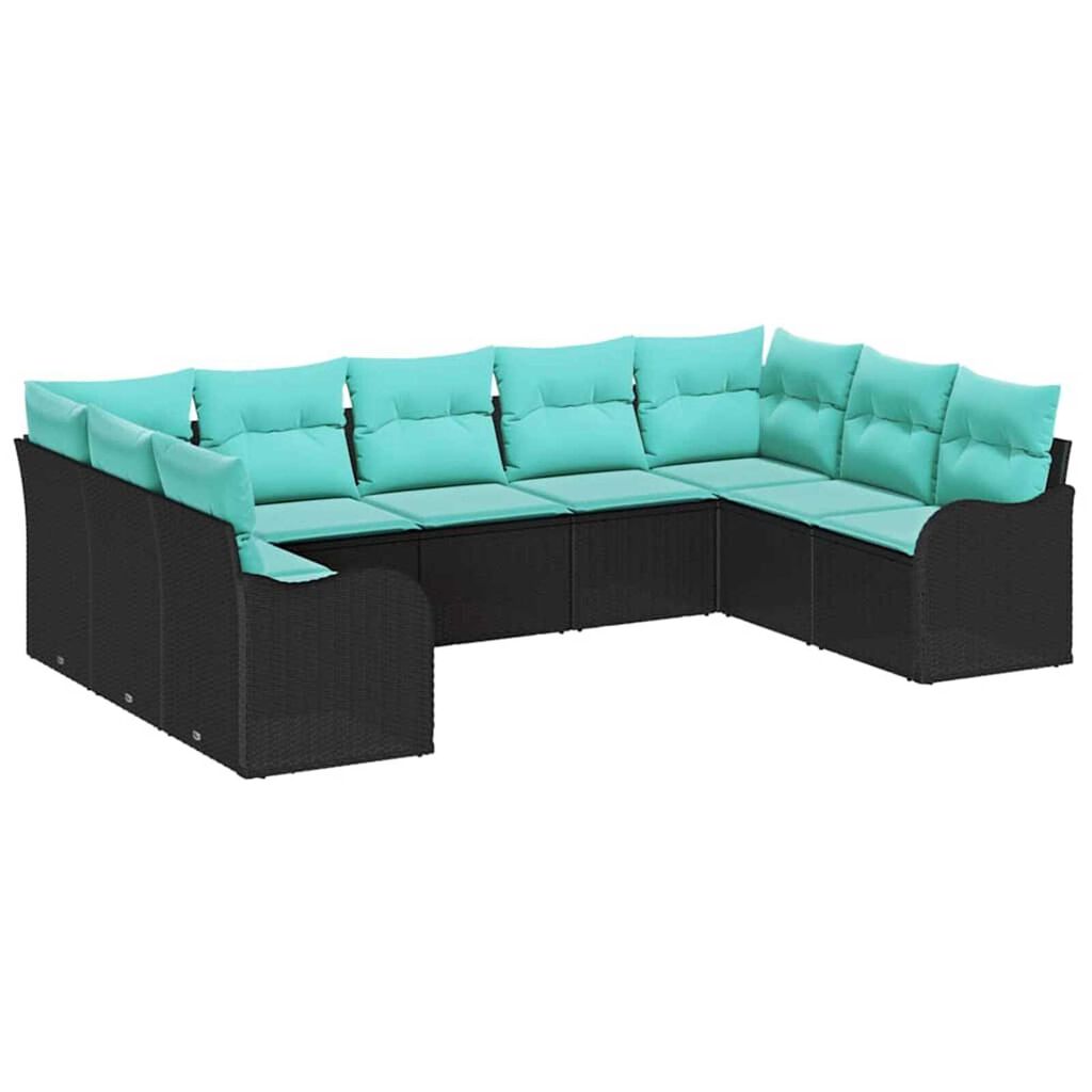 vidaXL Garden Sofa Set with Cushion 9 pcs Black, turquoise Poly rattan