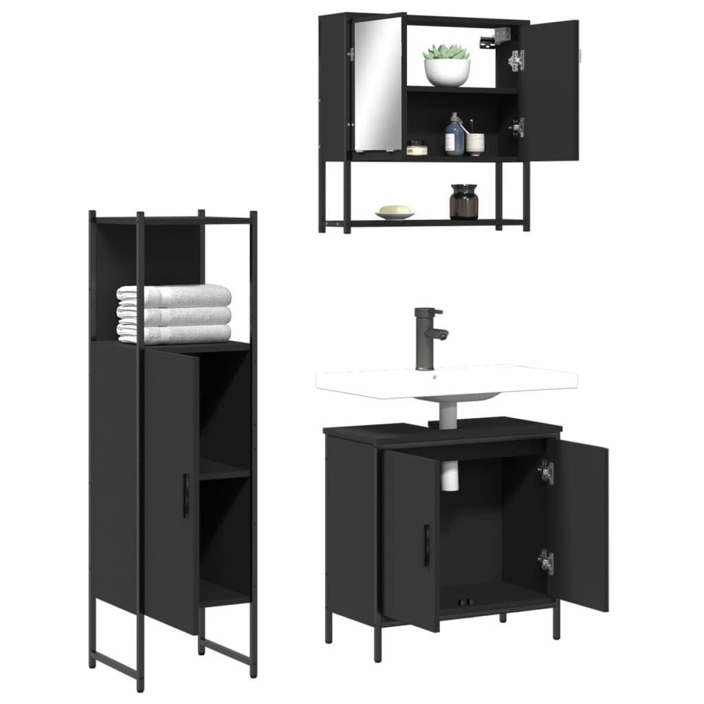 vidaXL 3 Piece Bathroom Furniture Set Black Engineered Wood