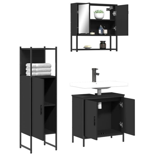 vidaXL 3 Piece Bathroom Furniture Set Black Engineered Wood