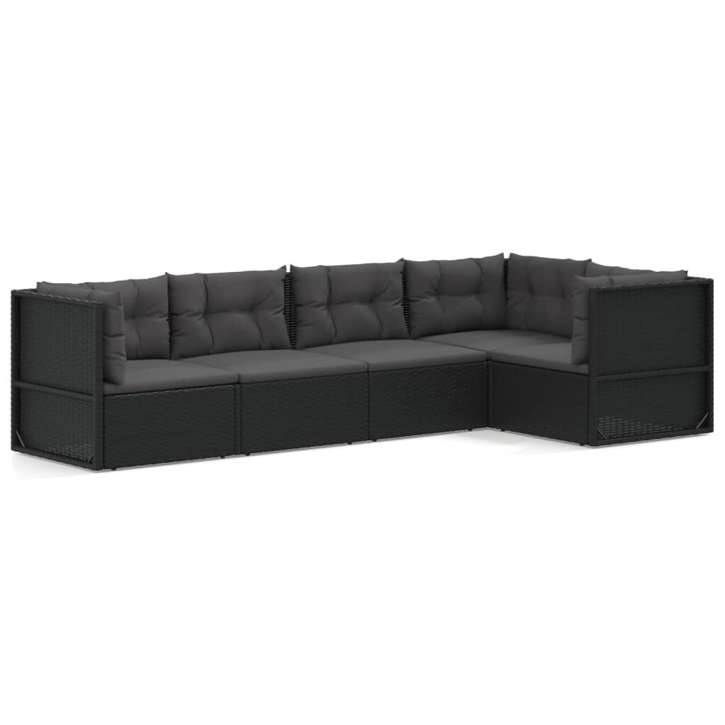vidaXL 5 Piece Garden Lounge Set with Cushions Black Poly Rattan