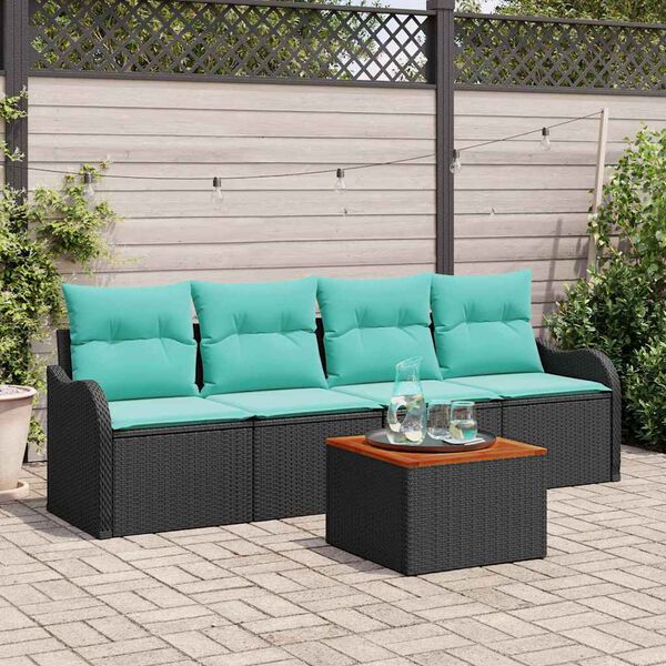 vidaXL Garden Sofa Set with Cushion Manual 5 pcs Black and Turquoise