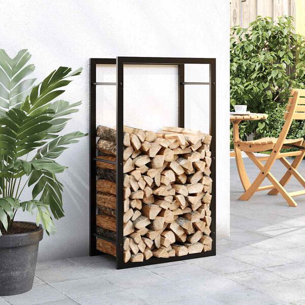 vidaXL Firewood Rack Matt Black 50x28x94 cm Steel