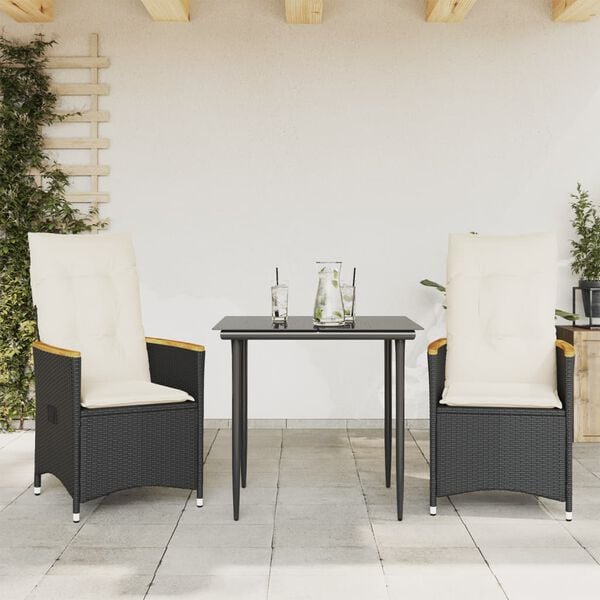 vidaXL Reclining Garden Chairs 2 pcs with Cushions Black Poly Rattan