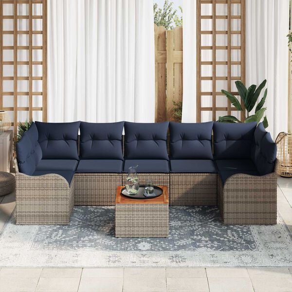 vidaXL 8 Piece Garden Sofa Set with Cushions Grey Poly Rattan Acacia
