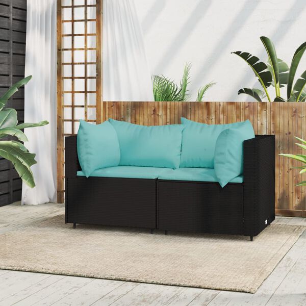 vidaXL Garden Corner Sofas with Cushions 2 pcs Black Poly Rattan