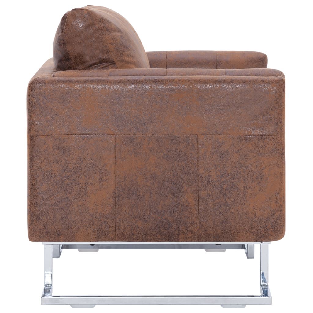 vidaXL Cube Armchair Brown Faux Suede Leather