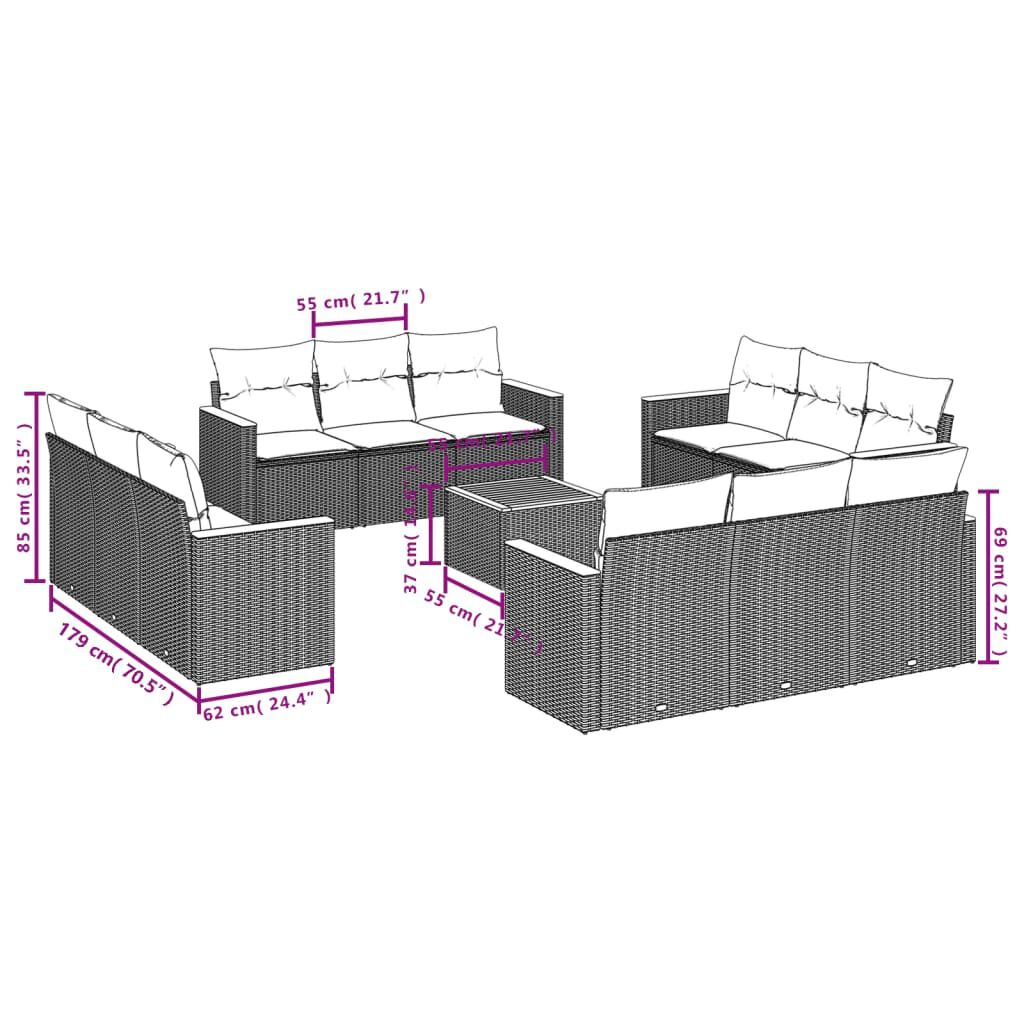 vidaXL 13 Piece Garden Sofa Set with Cushions Black Poly Rattan