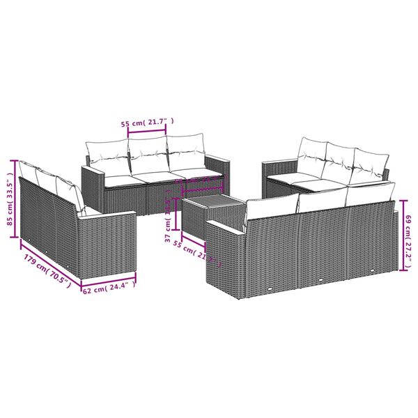 vidaXL 13 Piece Garden Sofa Set with Cushions Black Poly Rattan