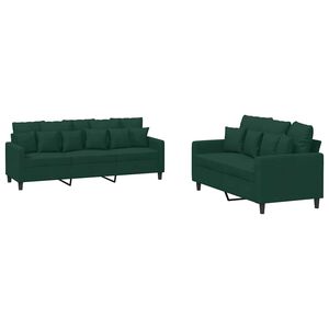 vidaXL 2 Piece Sofa Set with Cushions Dark Green Velvet