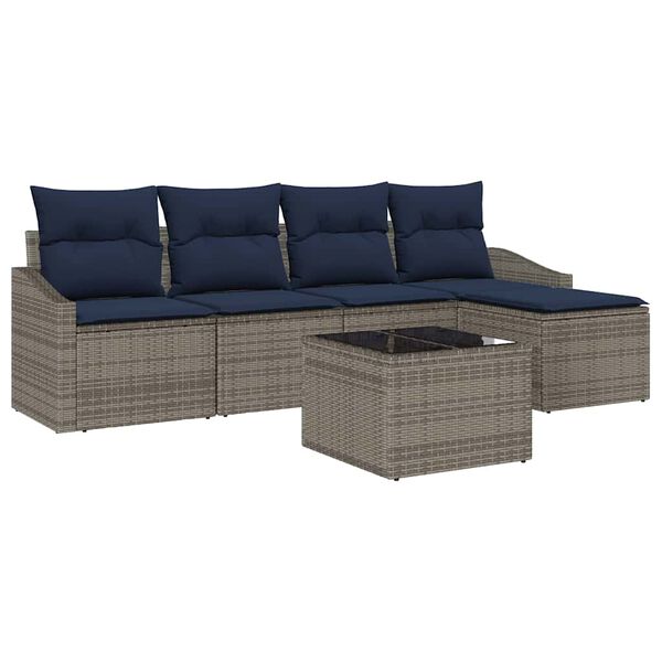 vidaXL Sofa Set with Cushion 6 pcs Grey Poly Rattan