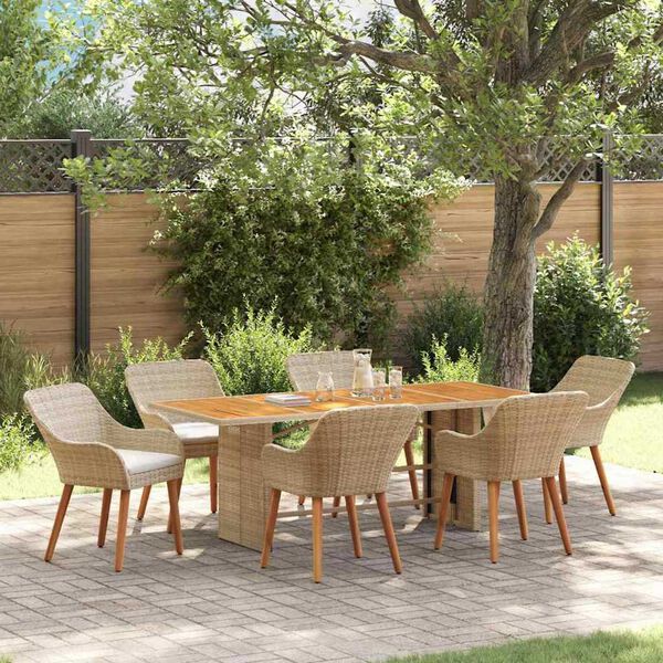 vidaXL Garden Dining Set 7 pcs Beige and brown Poly Rattan