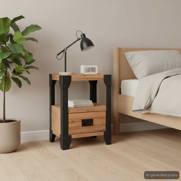 vidaXL Nightstand Solid Acacia Wood Steel 40x30x54 cm