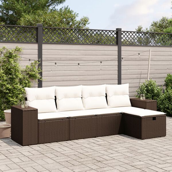 vidaXL 5 Piece Garden Sofa Set with Cushions Brown Poly Rattan