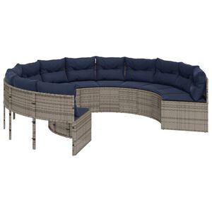 vidaXL Garden Sofa with Cushions Round Grey Poly Rattan