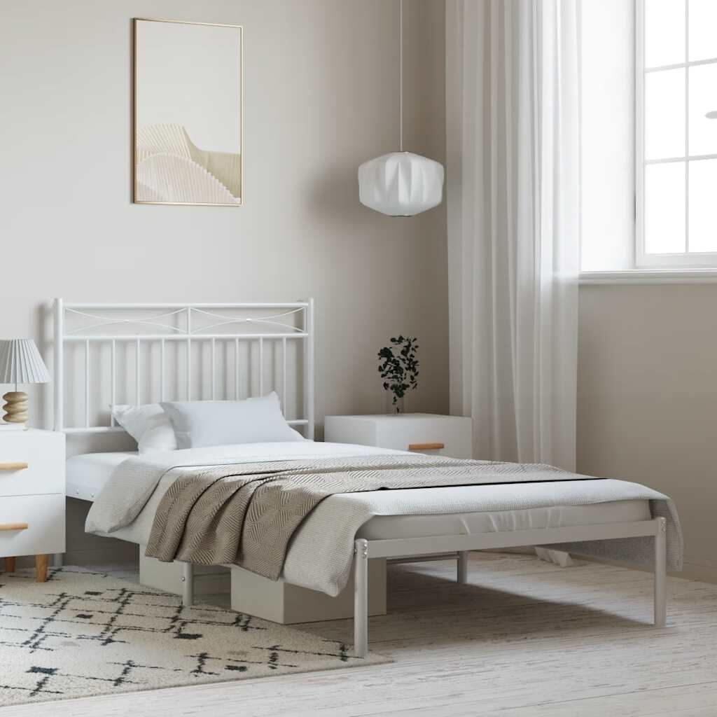 vidaXL Metal Bed Frame without Mattress with Headboard White 100x200cm