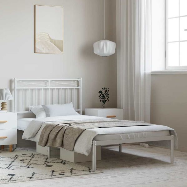 vidaXL Metal Bed Frame without Mattress with Headboard White 100x200cm