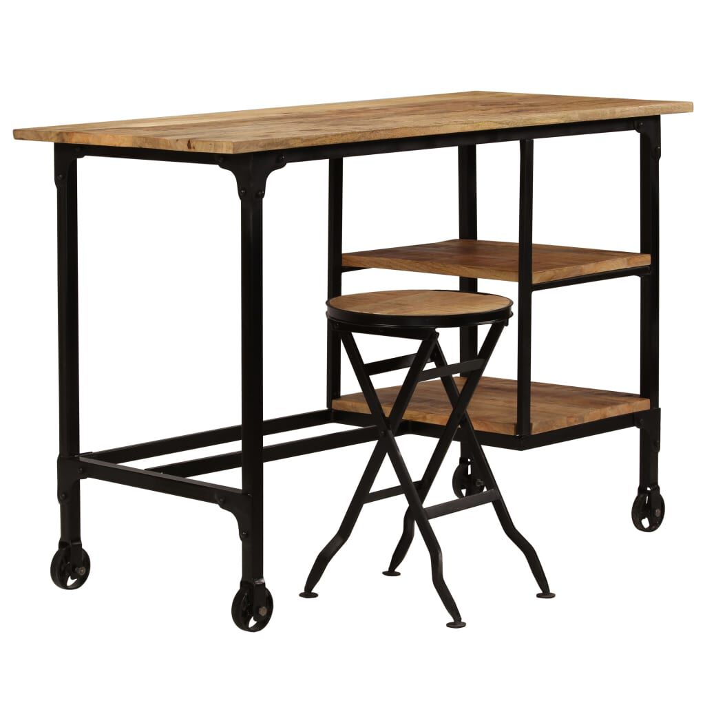 vidaXL Desk with Folding Stool Solid Mango Wood 115x50x76 cm
