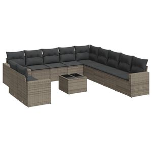 vidaXL 12 Piece Garden Sofa Set with Cushions Grey Poly Rattan