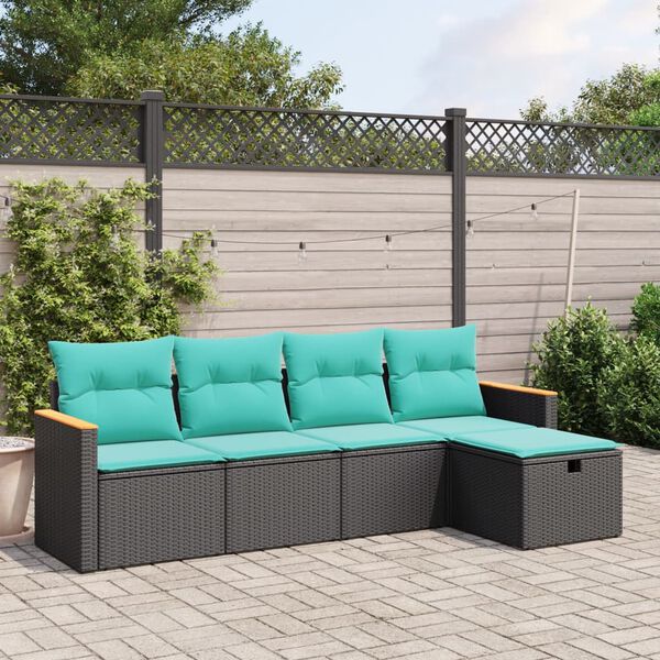 vidaXL 5 Piece Garden Sofa Set with Cushions Black Poly Rattan
