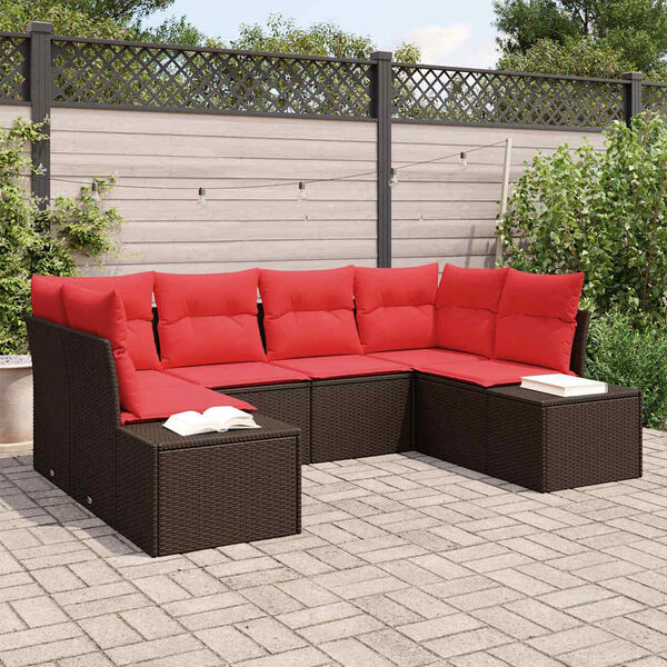 vidaXL Garden Sofa Set with Cushion 6 pcs Brown Poly Rattan