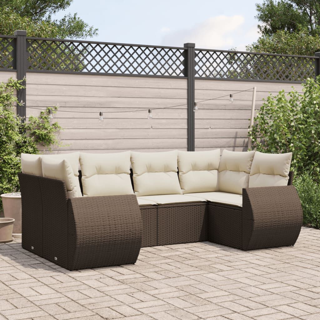 vidaXL 6 Piece Garden Sofa Set with Cushions Brown Poly Rattan