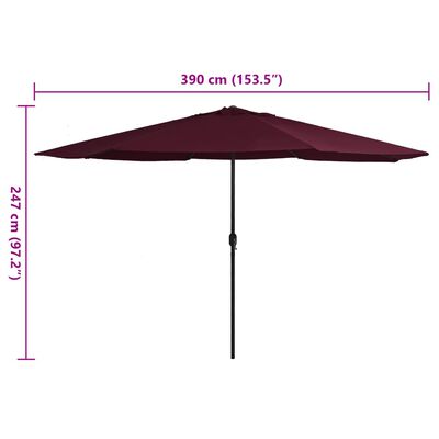 vidaXL Garden Parasol with Metal Pole 390 cm Bordeaux Red