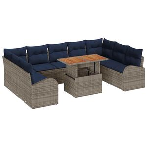 vidaXL Garden Sofa Set with Cushion Manual 10 pcs Grey and navy blue