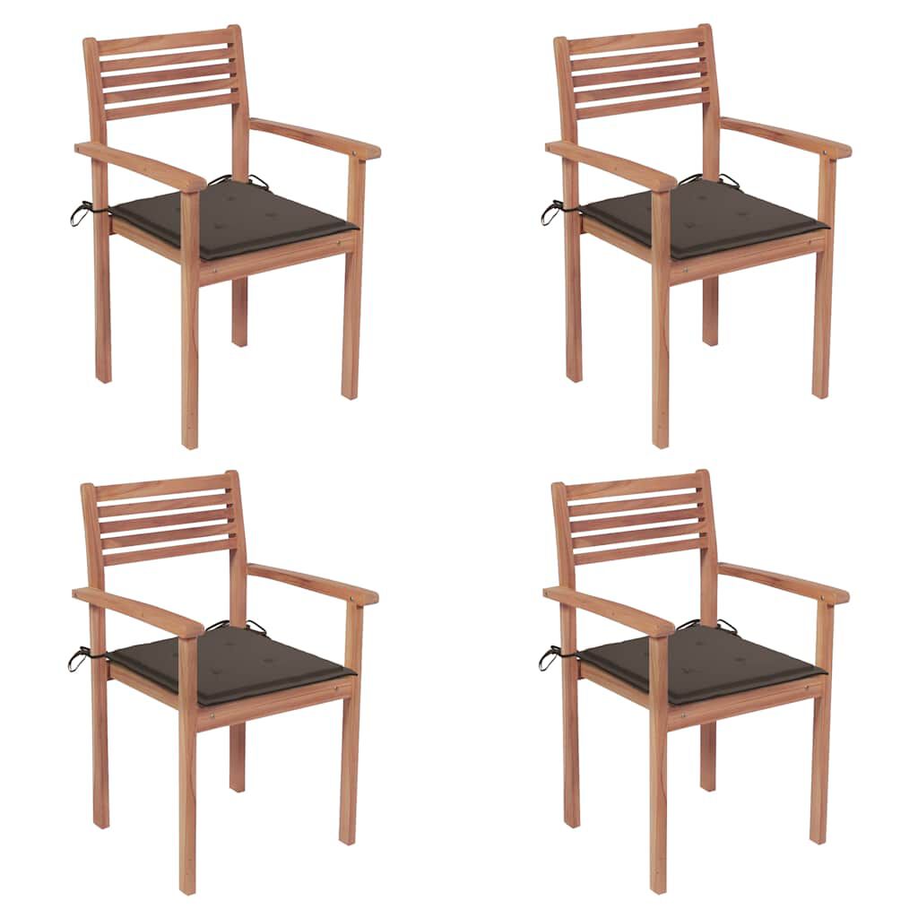vidaXL Garden Chairs 4 pcs with Taupe Cushions Solid Teak Wood