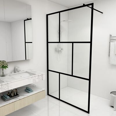 vidaXL Walk-in Shower Wall with Tempered Glass Black 115x195 cm