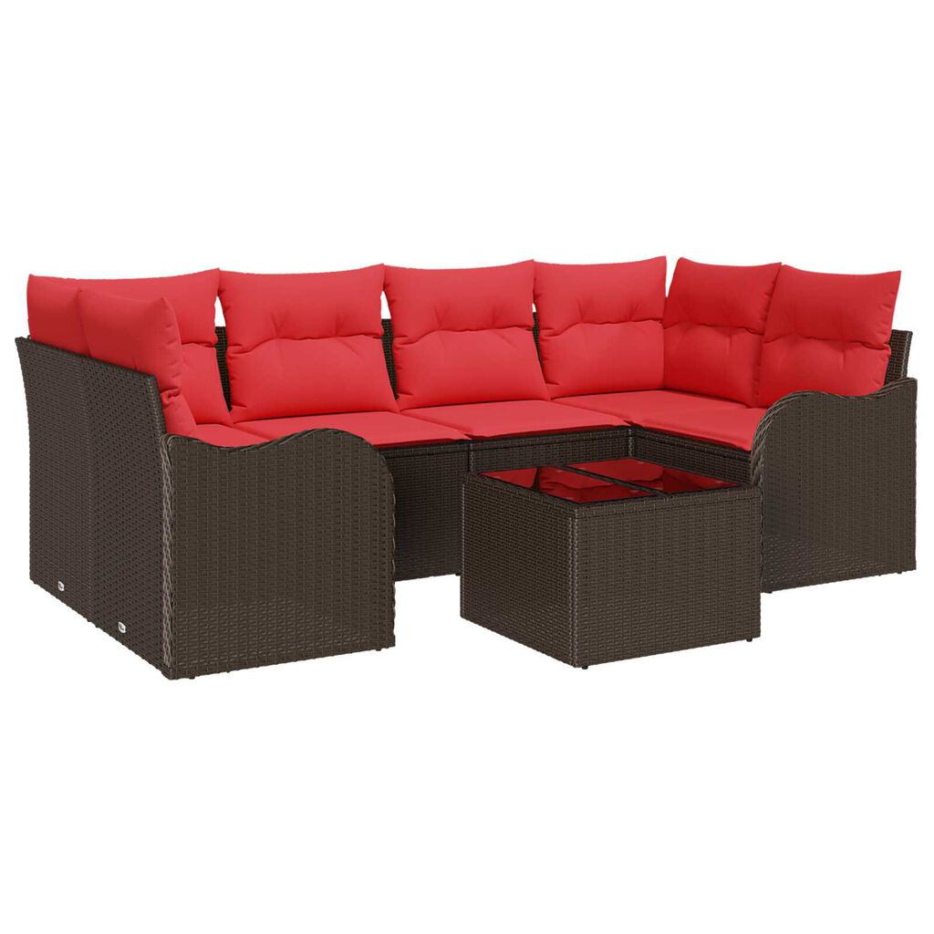 vidaXL 7 Piece Garden Sofa Set with Cushions Brown Poly Rattan
