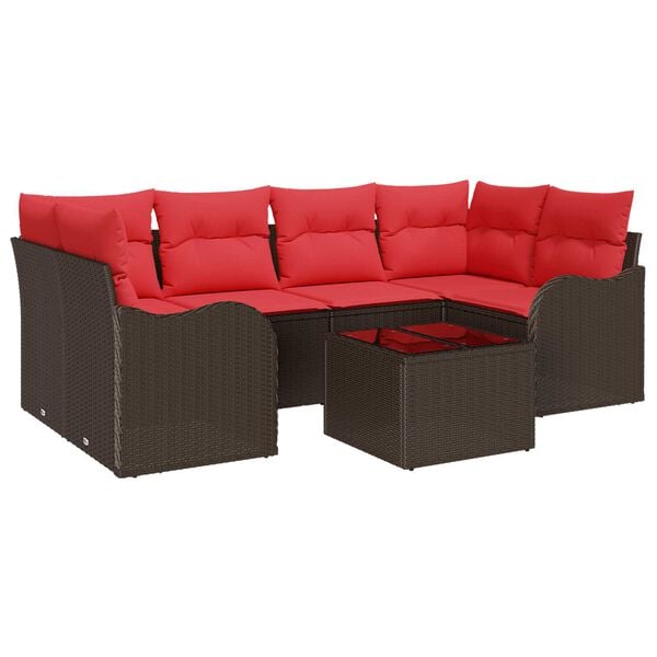 vidaXL 7 Piece Garden Sofa Set with Cushions Brown Poly Rattan