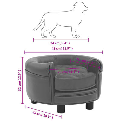 vidaXL Dog Sofa Grey 48x48x32 cm Plush and Faux Leather