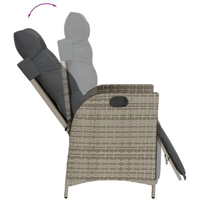 vidaXL 3 Piece Bistro Set with Cushions Grey Poly Rattan