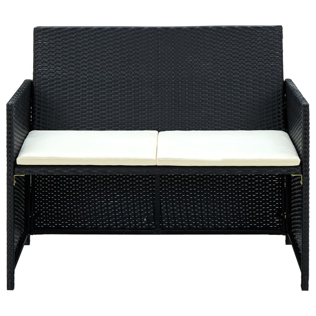 vidaXL 4 Piece Garden Lounge with Cushions Set Poly Rattan Black