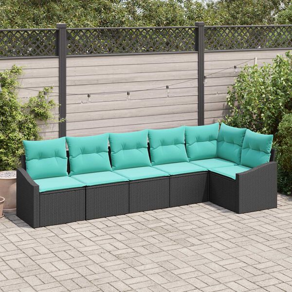 vidaXL 7 Piece Garden Sofa Set with Cushions Black Poly Rattan