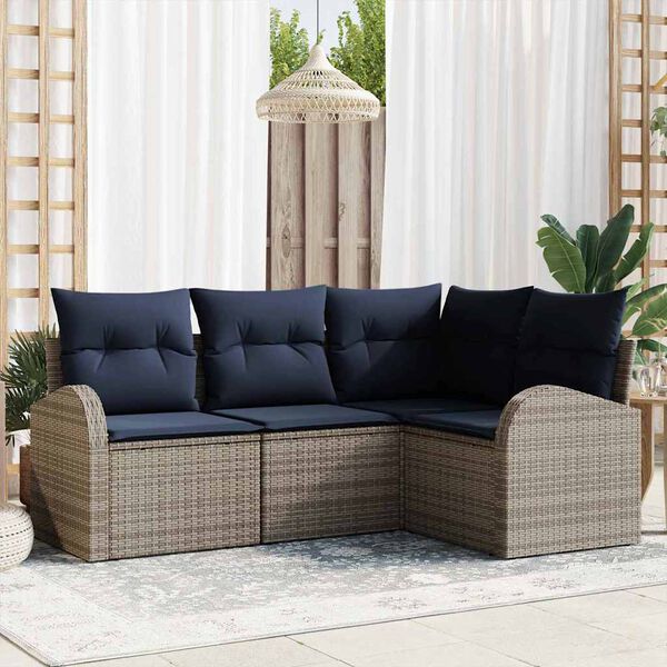 vidaXL Garden Sofa Set 4 pcs Grey Poly Rattan