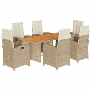 vidaXL 7 Piece Garden Dining Set with Cushions Beige Poly Rattan
