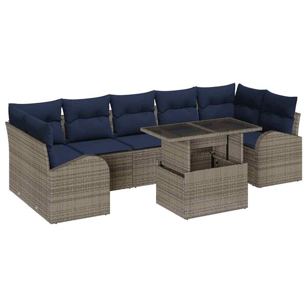 vidaXL Garden Sofa Set with Cushion 8 pcs Grey Poly rattan