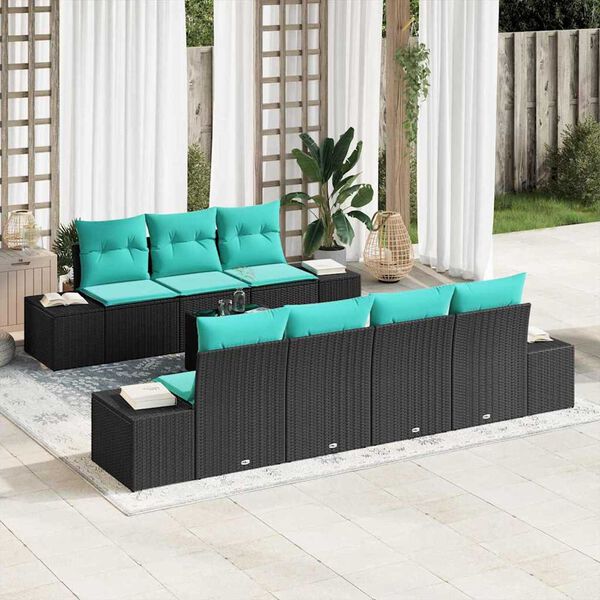 vidaXL Garden Sofa Set 8 pcs Black Poly rattan