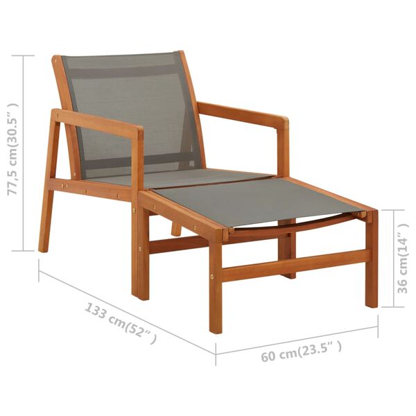 vidaXL Garden Chair with Footrest Grey Solid Eucalyptus Wood and Textilene