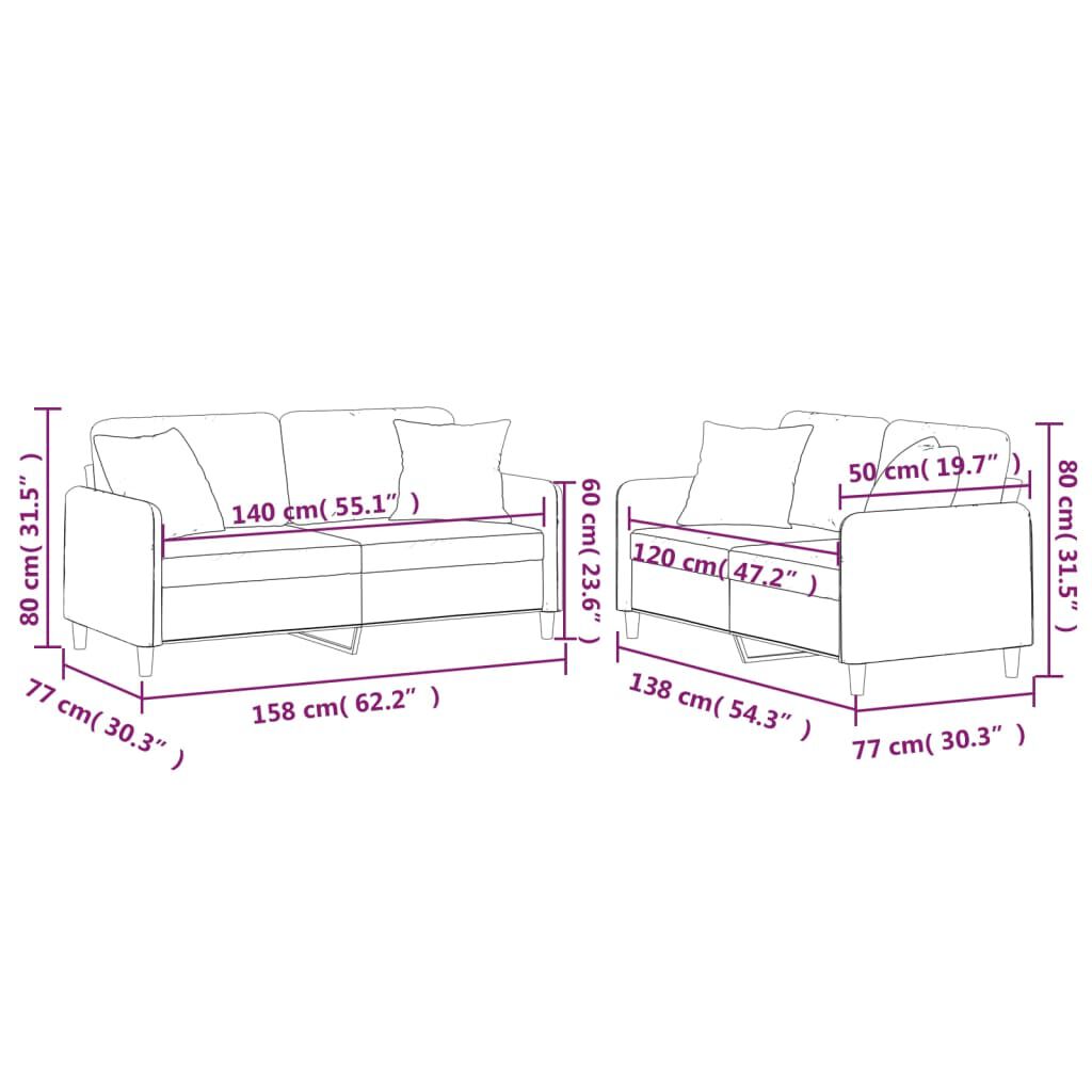 vidaXL 2 Piece Sofa Set with Pillows Dark Grey Fabric