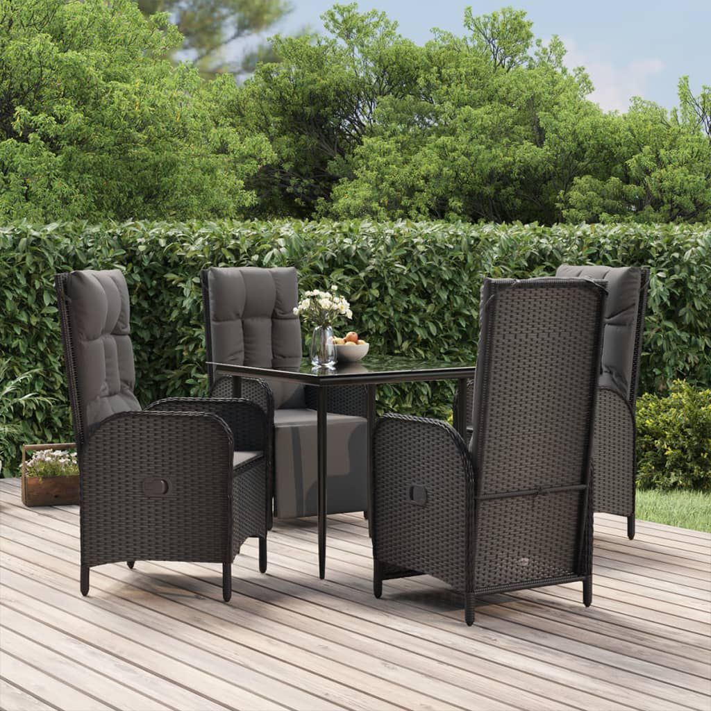 vidaXL 5 Piece Garden Dining Set with Cushions Black Poly Rattan