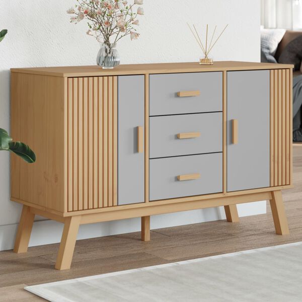 vidaXL Sideboard OLDEN Grey and Brown 114x43x73.5cm Solid Wood Pine