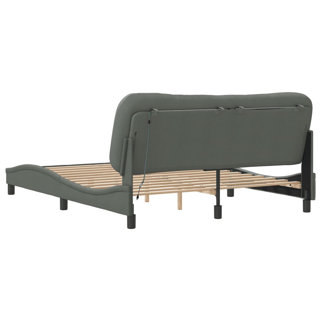 vidaXL Bed Frame with LED without Mattress Dark Grey 152x203 cm Queen Fabric