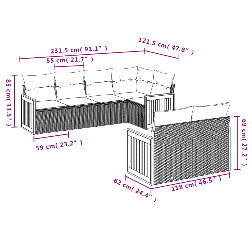 vidaXL 7 Piece Garden Sofa Set with Cushions Black Poly Rattan