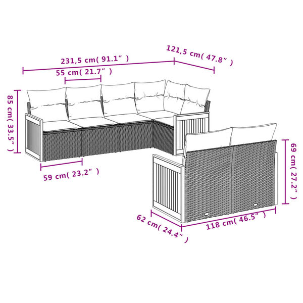 vidaXL 7 Piece Garden Sofa Set with Cushions Black Poly Rattan
