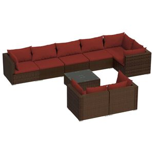 vidaXL 9 Piece Garden Lounge Set with Cushions Brown Poly Rattan